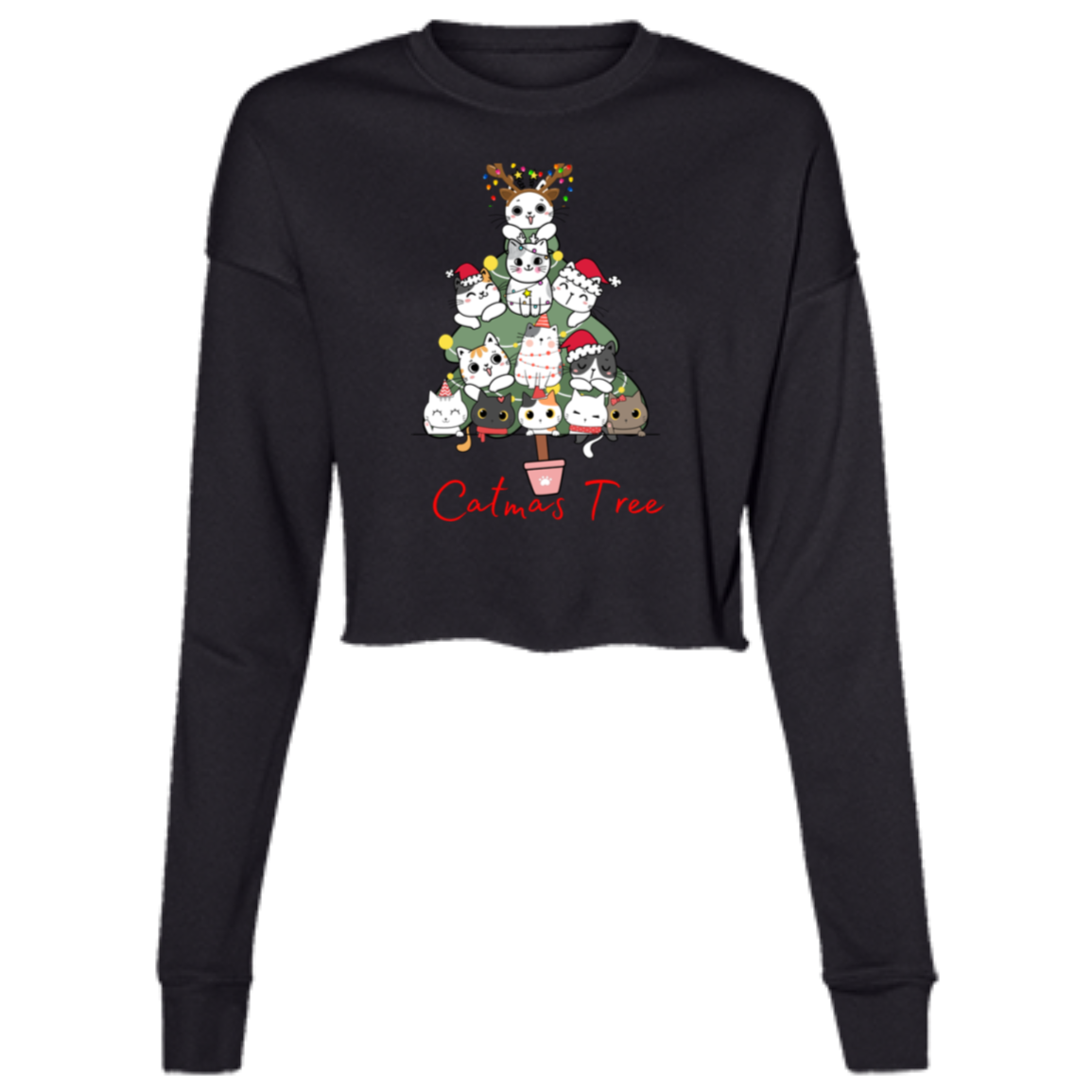 CatMas Tree for Crazy Cat Lady Cropped Fleece
