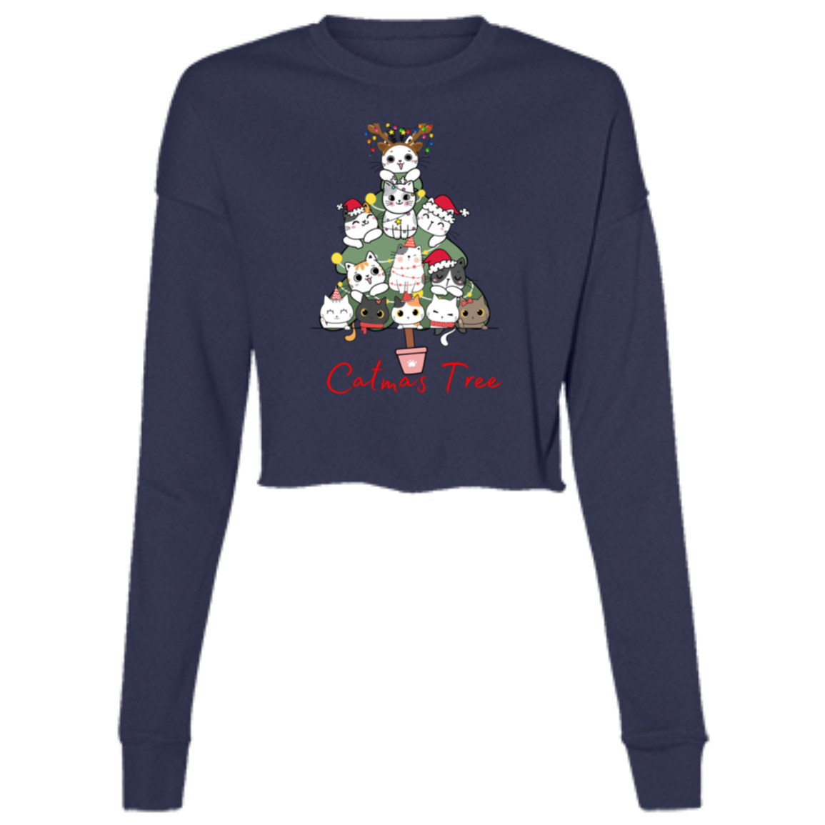 CatMas Tree for Crazy Cat Lady Cropped Fleece