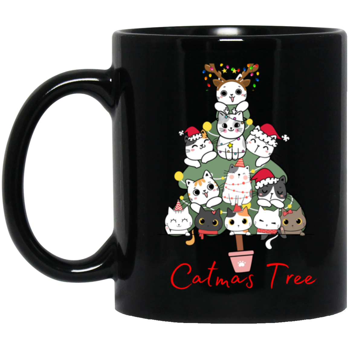 CatMas Tree for Crazy Cat Lady 11 oz. Black Mug