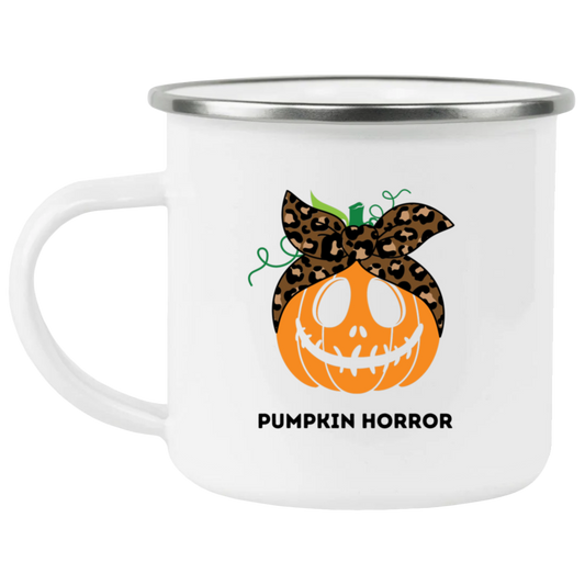 Pumpkin Horror- when you can't get enough Pumpkin Spice! Enamel Camping Mug